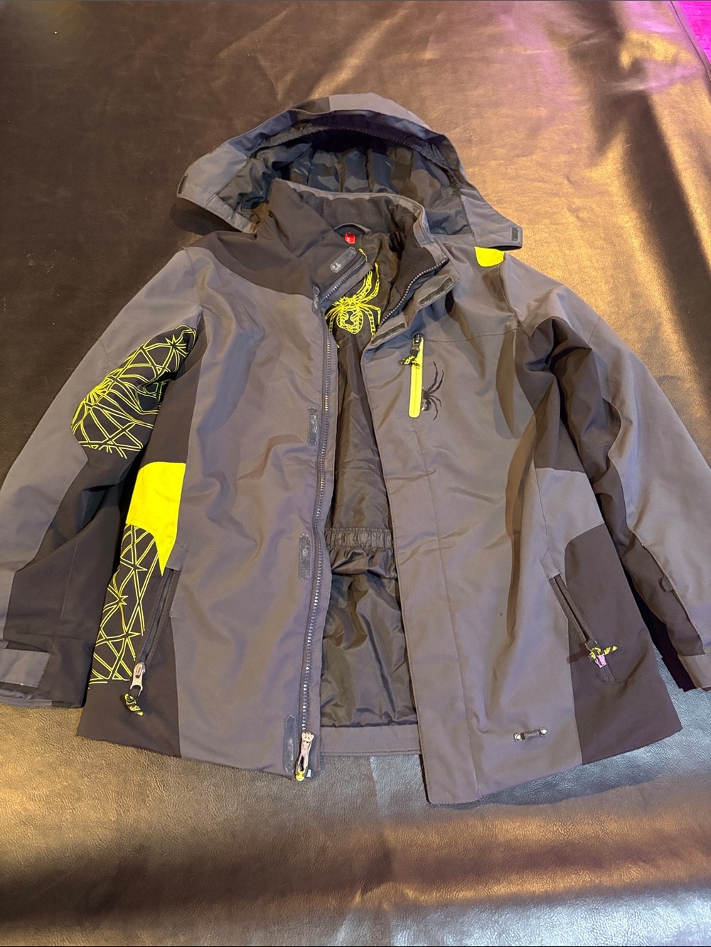 Spyder Kids Gray Raincoat with Neon Yellow Accents